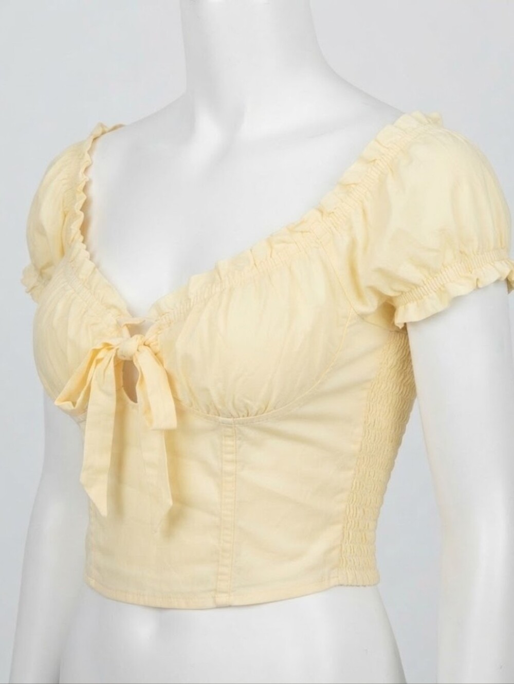 Love Tree Yellow Tencel Short Sleeve Crop Top Dragonfly Necklace Size L Fits M